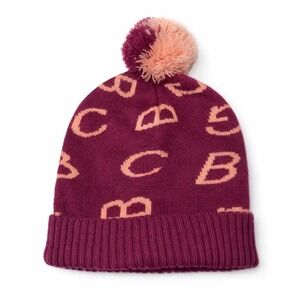 BCBGeneration Womens Knit Logo Beanie Pom Pom Burgundy Peach NWT